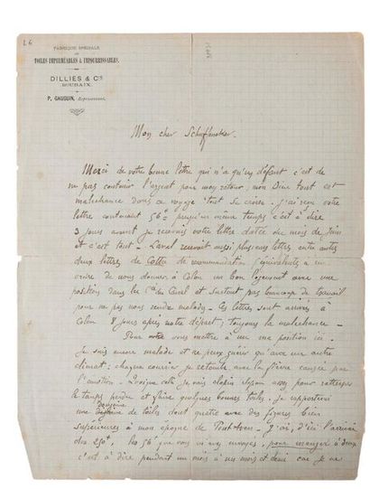 GAUGUIN Paul (1848-1903) 
Lettre autographe signée adressée au peintre et ami Émile
SCHUFFENECKER...