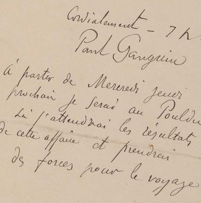 GAUGUIN Paul (1848-1903) 
Lettre autographe signée adressée à Émile BERNARD Paris,...