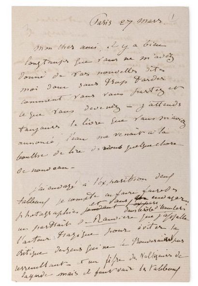 MANET Edouard (1832-1883) 
Signed autograph letter addressed to
Charles BAUDELAIRE...