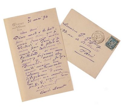 MONET Claude (1840-1926) 
Lettre autographe signée adressée à
Gustave GEFFROY Giverny,...