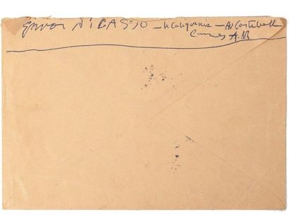 PICASSO Pablo (1881-1973) 
Enveloppe calligraphiée à l'adresse de Jacques PRÉVERT...