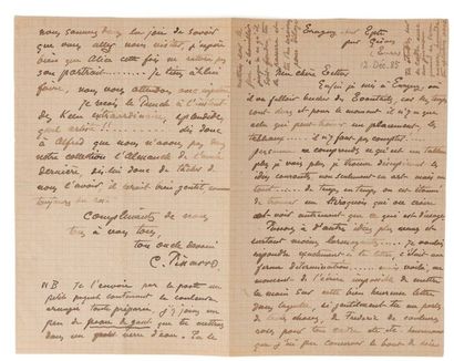 PISSARRO Camille (1830-1903) 
Lettre autographe signée adressée à sa belle-fille...