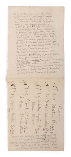 PISSARRO Camille (1830-1903) 
Minute of autograph letter [S.l., circa 1896], 1 page...