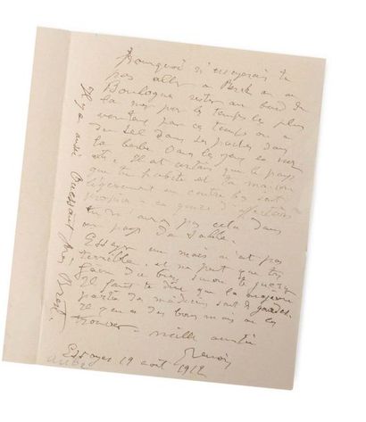 RENOIR Pierre-Auguste (1841-1919) 
Signed autograph letter addressed to Claude MONET...