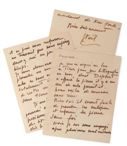 STAËL NICOLAS DE (1913-1955) 
Signed autograph letter to a printer or publisher.
S.l.n.d.,...