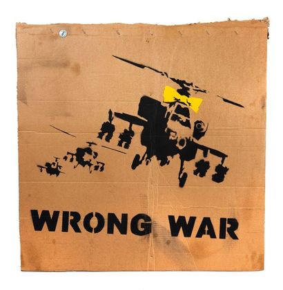 BANKSY (1974) 
Wrong war (chopper),2003.
Pochoir de peinture aérosol sur carton,...
