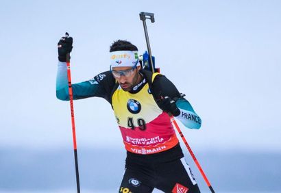 FOURCADE Martin (Biathlon) Dossard leader coupe du monde porté et dédicacé