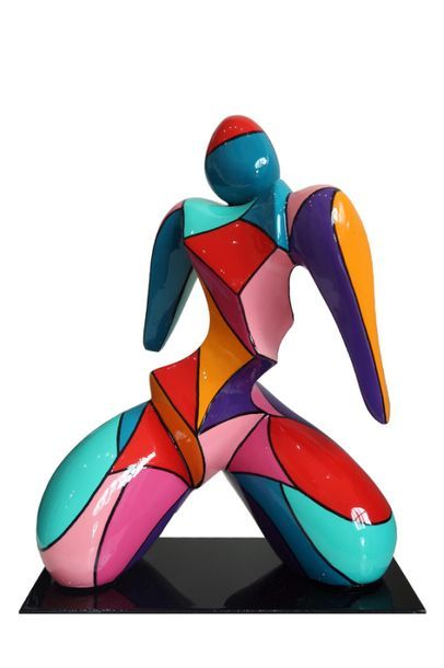 Christine BAZANTAY Sculpture : Maguy 28 - résine - applat de couleur - vernis brillant...