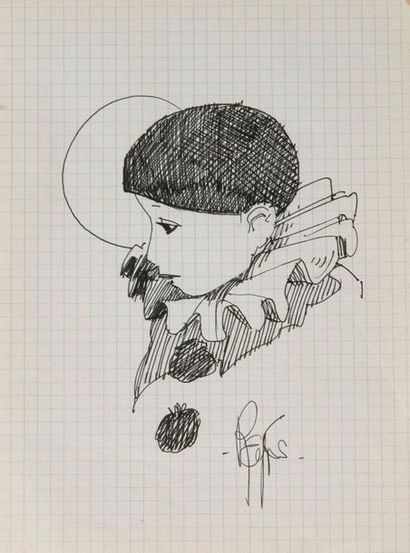 Regis LOISEL (1951) 

Pierrot. 

Felt on paper. 

Signed down the middle. 

22 x...