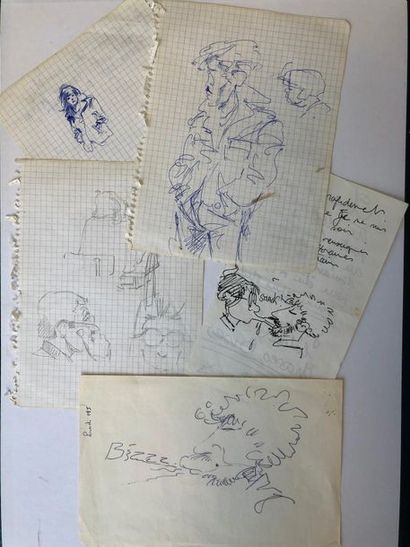 Regis LOISEL (1951) 

Untitled.

Set of five annotated drawings or sketches.

Pencil...