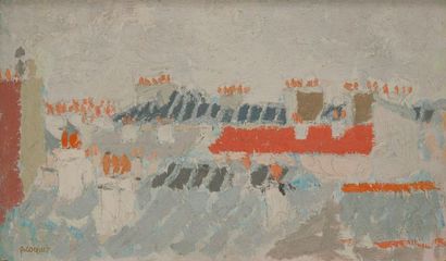 Pierre COQUET (1926) 

Les toits.

Huile sur carton.

Signé en bas à gauche.

27...