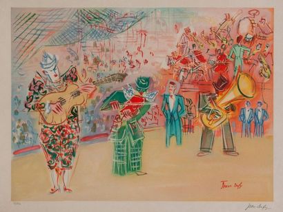 D'après Jean DUFY 

Les clowns. 

Lithographie en couleur. 

Signée du cachet en...