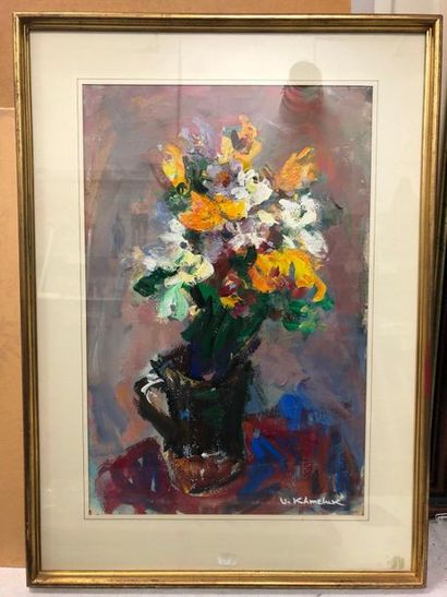 Vasyl KHMELUK (1903-1986) 

Bouquet de fleurs.

Gouache sur papier.

Signé en bas...