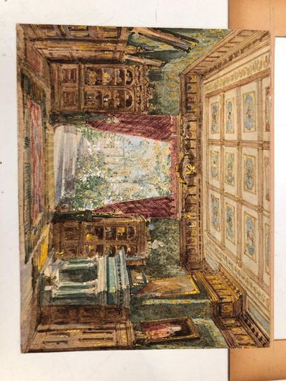 William Wiehe COLLINS (1862-1951) 

Vue d'un salon meublé, à grande cheminée et plafond...
