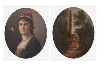 Jacques Léon DU SAUTOY (1817-1894) 

- Femme de trois-quarts en buste au bonnet rouge...