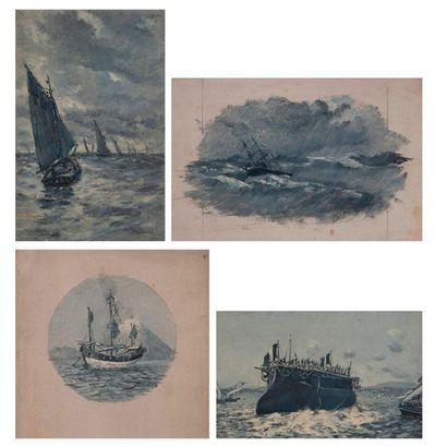 Frédéric MONTENARD (1849-1926) 

Régate en mer.

Huile en grisaille sur panneau.

Signée...