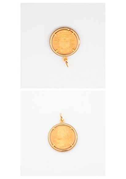 null Yellow gold pendant (750) holding a 20 franc Swiss gold coin, Helvetia, 1935...