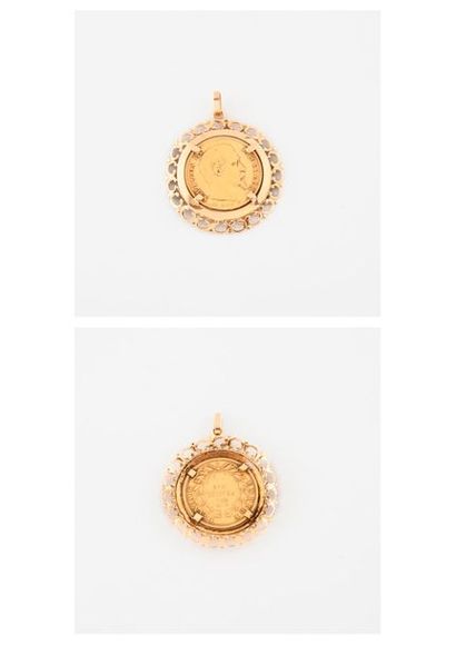 null Yellow gold pendant (750) decorated with a 20 gold francs coin, Napoleon III,...