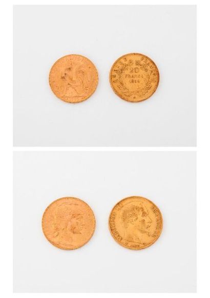 null FRANCE 

Lot de deux pièces de 20 francs or, Napoléon III Tête nue 1859 Paris,...