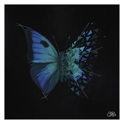 Beretta Sabrina Acrylique sur toile de lin « L'effet papillon » 90 x 90 cm