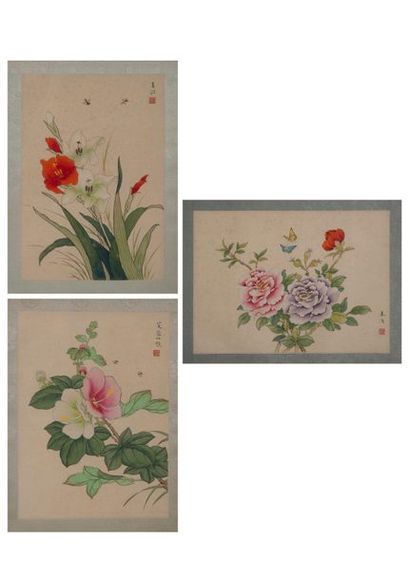 CHINE, vers 1950-1960 

Xi YA (XXème)

Insectes et fleurs.

Trois dessins à l'encre...