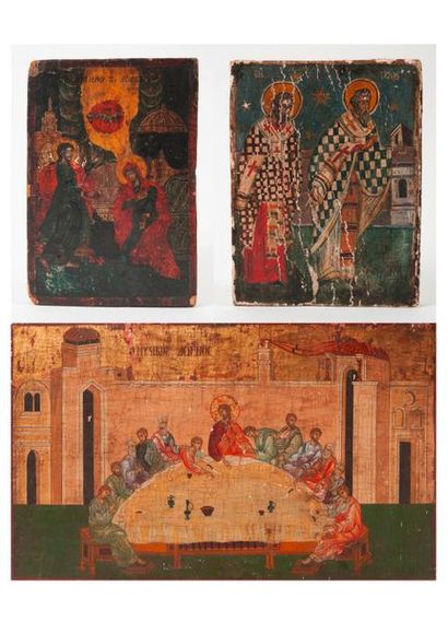 null Three religious icons, 19th-20th centuries:

- The Annunciation.

23.6 x 16.4...