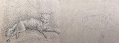 ECOLE FRANCAISE de la fin du XVIIIème siècle. 
Fox or wolf lying - Study for the...