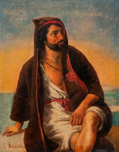 Attribuée à Léopold ROBERT (1794-1835) 

Neapolitan fisherman. 

Oil on canvas. 

Signed...
