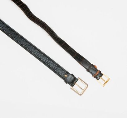 null A lot comprising: 

-HERMÈS Paris

Brown crocodile style leather belt with gold...