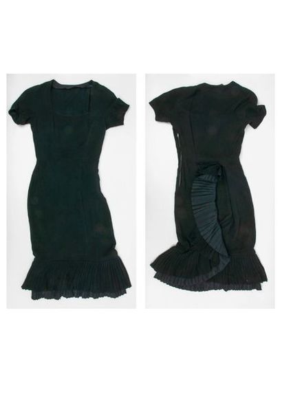 Pierre BALMAIN, 

Short sleeve dress with square collar in black silk crepe with...