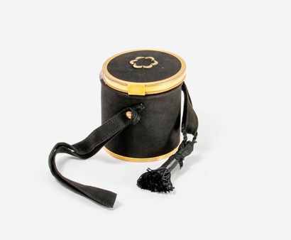 null Small black suede evening bag in powder coated black fabric with gold brass...