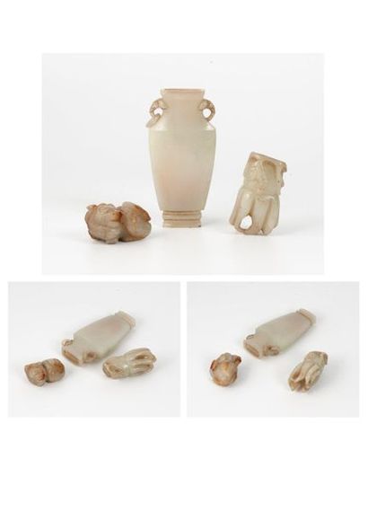 CHINE, XIXème-XXème siècles 

Three carved celadon jade objects:

- Celadon known...
