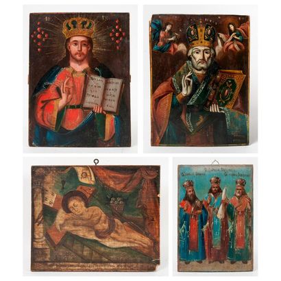 Lot de quatre icones, XIXème-XXème siècles...