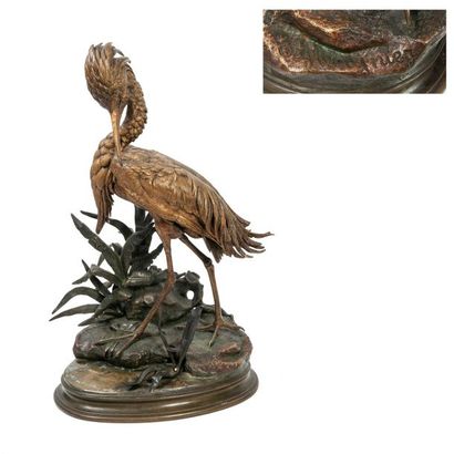 D'après Jules MOIGNIEZ (1835-1894) 

Heron on a rock. 

Bronze print with several...