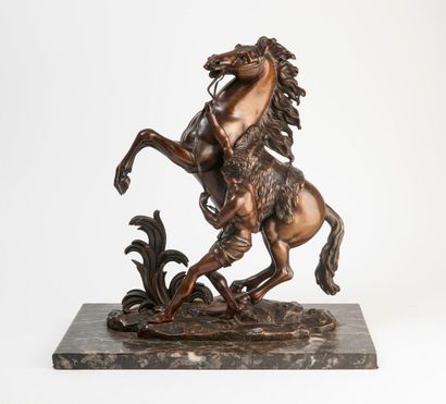 D'après Nicolas COUSTOU (1658-1733) 
Le cheval de Marly. 
Epreuve en bronze à patine...