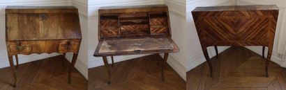 null Small sloping desk, all sides in walnut veneer, opening with two drawers and...
