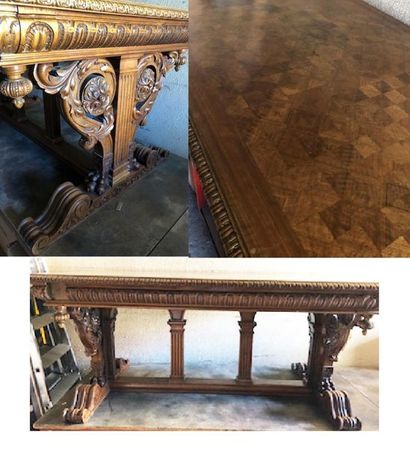 
Large oak and veneer dining room table,...