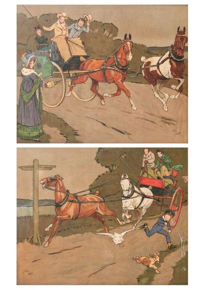 Cécil ALDIN (1870-1935) 

Trouble Ahead 

Going Well

Deux lithographies signées...