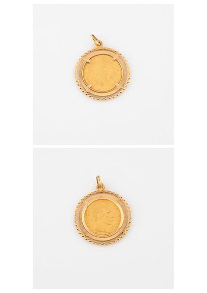 null Yellow gold pendant (750) holding a 20 gold franc coin, Napoleon III, Tête nue,...