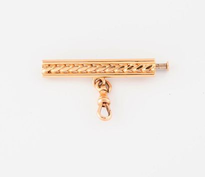 null Yellow gold (750) watch brooch with bracelet motif. 

Pin in yellow gold (750)....