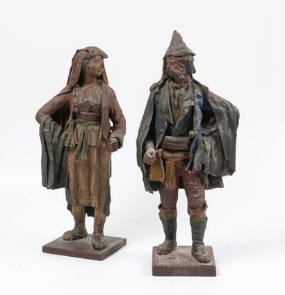 ITALIE, seconde moitié du XIXème siècle Chasseur (brigand) et femme au voile.
Couple...