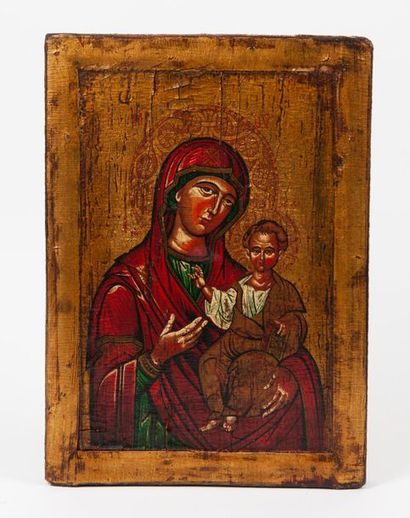 GRECE, XXème siècle Vierge de type hodigitria, présentant l'Enfant Jésus tenant le...
