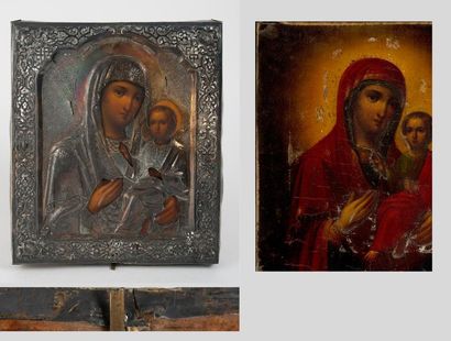 RUSSIE, seconde moitié du XIXème siècle Vierge à l'Enfant, dite d'Ivérie.
Icône.
Tempera...