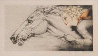 Louis ICART (1888-1950) Vitesse. 
Estampe collée sur carton fort. 
Signée en bas...