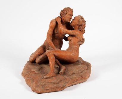 Robert GODEFROY (1928-2020) Tenderness at dusk. 
Terracotta. 
Signed and titled....