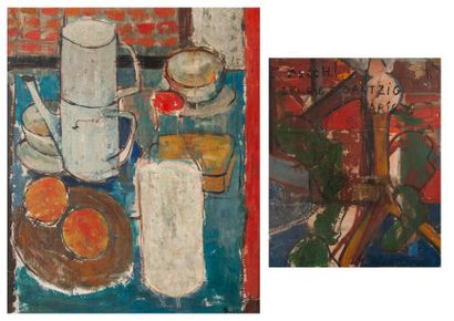 Évariste BOCCHI (1928-1966) Nature morte. 
Huile sur panneau recto-verso. 
Signé...