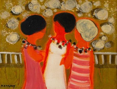 Frédéric MENGUY (1927-2007) Trois femmes. 
Huile sur toile. 
Signée en bas à gauche....