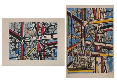 D'après Fernand LEGER Les constructeurs.
Deux lithographies en couleur.
L'une portant...