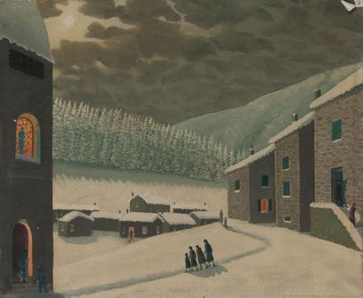 Louis Auguste DECHELETTE (1894-1964) Noël de paix.
Huile sur toile.
Signée et titrée...