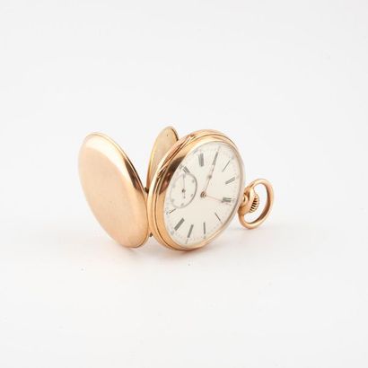 null Gusset watch in yellow gold (750). 
 Plain back cover. 
White enamelled dial,...